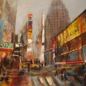 Pittura intitolato "Rain on NY City" da Françoise Cariou, Opera d'arte originale