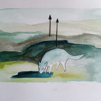 Painting titled "Loup Blanc" by Anna Vliet, Original Artwork, Watercolor