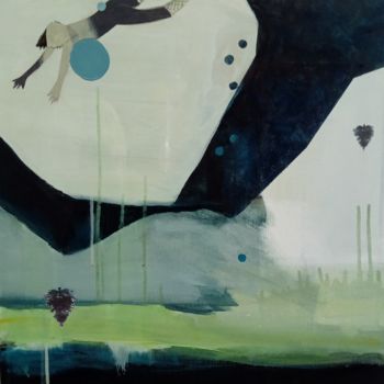 Schilderij getiteld "Blue walk" door Anna Vliet, Origineel Kunstwerk, Acryl Gemonteerd op Frame voor houten brancard