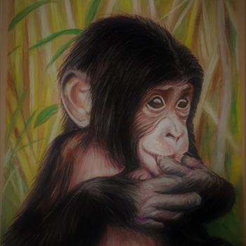 Painting titled "Bébé Chimpanzé" by Anny Dournon, Original Artwork, Pastel