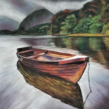Painting titled "Barque reflets" by Anny Dournon, Original Artwork, Pastel