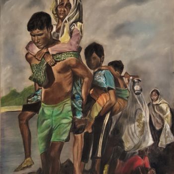 Painting titled "Migrants" by Anny Dournon, Original Artwork, Pastel
