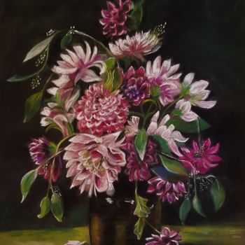 Peinture intitulée "Dahlias" par Anny Dournon, Œuvre d'art originale, Pastel