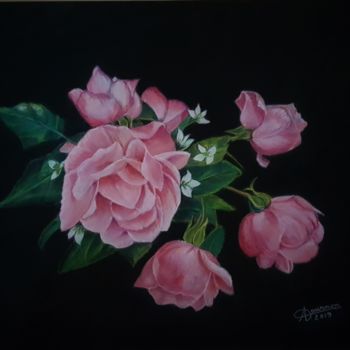 Painting titled "Roses du jardin" by Anny Dournon, Original Artwork, Pastel