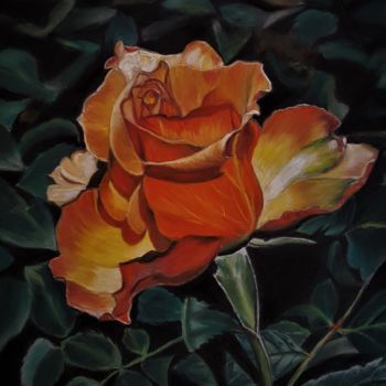 Peinture intitulée "Rose rustique" par Anny Dournon, Œuvre d'art originale, Pastel