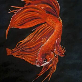 Картина под названием "poisson combattant" - Anny Dournon, Подлинное произведение искусства, Пастель