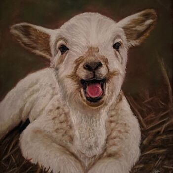 Картина под названием "agneau" - Anny Dournon, Подлинное произведение искусства, Пастель