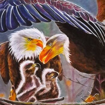 Peinture intitulée "nid d'aigles" par Anny Dournon, Œuvre d'art originale, Pastel