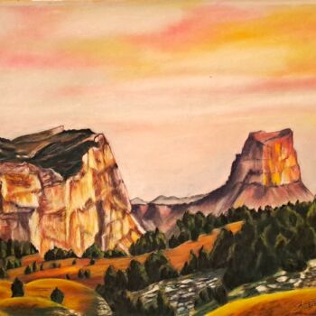 Peinture intitulée "Mont Aiguille" par Anny Dournon, Œuvre d'art originale, Pastel