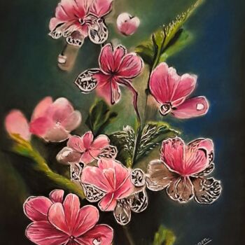 Peinture intitulée "gouttes de rosée" par Anny Dournon, Œuvre d'art originale, Pastel