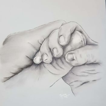 Ζωγραφική με τίτλο "Ta petite main dans…" από Anny Burtscher-Beaudoin, Αυθεντικά έργα τέχνης, Παστέλ