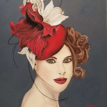 Peinture intitulée "La dame au chapeau…" par Anny Burtscher-Beaudoin, Œuvre d'art originale, Pastel