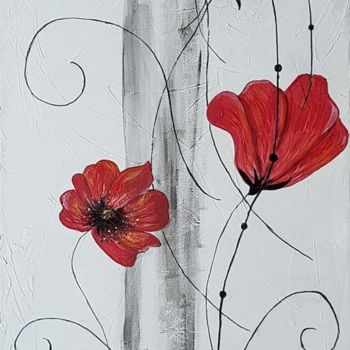 Painting titled "Coquelicots stylisés" by Anny Burtscher-Beaudoin, Original Artwork, Acrylic