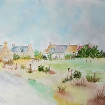 Painting titled "Paysage breton" by Anny Burtscher-Beaudoin, Original Artwork, Watercolor