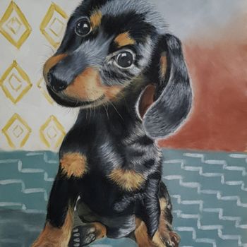 Painting titled "Bébé Teckilou" by Anny Burtscher-Beaudoin, Original Artwork, Pastel