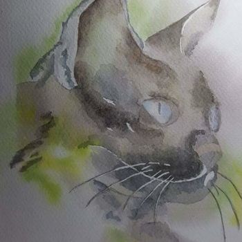 Painting titled "Chat stylisé" by Anny Burtscher-Beaudoin, Original Artwork, Watercolor