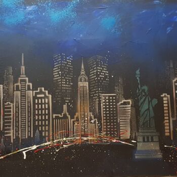 Painting titled "New York la nuit" by Anny Burtscher-Beaudoin, Original Artwork, Acrylic