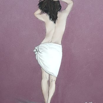 Painting titled "Sortie de bain" by Anny Burtscher-Beaudoin, Original Artwork, Pastel