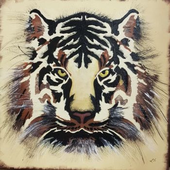 Painting titled "Sa Majesté le Tigre" by Anny Burtscher-Beaudoin, Original Artwork, Acrylic