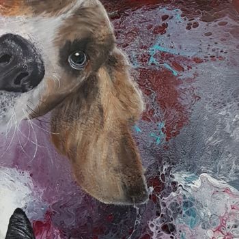 Painting titled "Curiosité canine et…" by Anny Burtscher-Beaudoin, Original Artwork, Acrylic