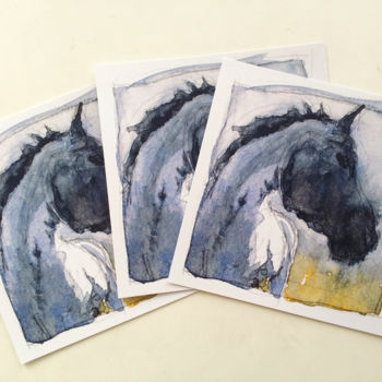 Картина под названием "chevaux cartes de v…" - Anouk Tank, Подлинное произведение искусства, Акварель