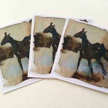 Malarstwo zatytułowany „chevaux cartes de v…” autorstwa Anouk Tank, Oryginalna praca, Akwarela