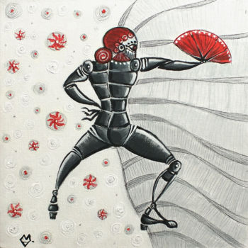 Peinture intitulée "Dancing Robot 3" par Anra, Œuvre d'art originale, Acrylique Monté sur Carton