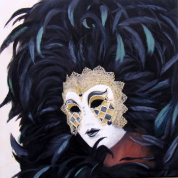 Painting titled "Masquerade" by Ans Van Der Linden, Original Artwork, Oil