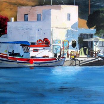 Painting titled "Ios harbour - a mag…" by Ans Van Der Linden, Original Artwork, Acrylic