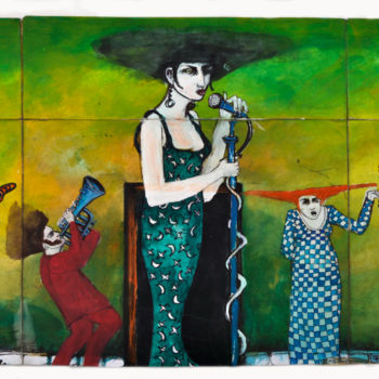 Pittura intitolato ""Los músicos"" da Luis Garduño, Opera d'arte originale, Acrilico