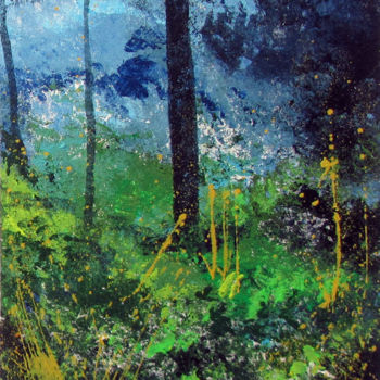 Картина под названием "Fireflies in Forest…" - Anshu Prithvi Kumar (Anshu), Подлинное произведение искусства, Акрил