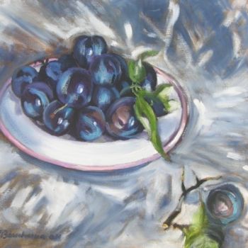 Painting titled "nature morte aux pr…" by Anska, Original Artwork, Oil