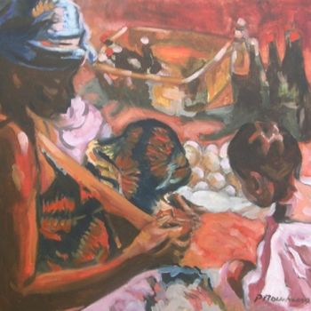 Painting titled "marché" by Anska, Original Artwork, Oil