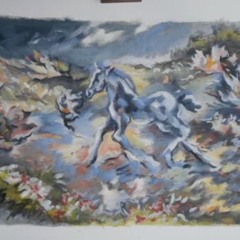 Pintura titulada "le peit cheval bleu…" por Anska, Obra de arte original, Oleo