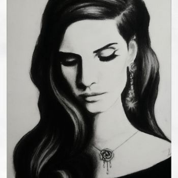 Drawing titled "Lana Del Rey" by Antalgique, Original Artwork, Charcoal