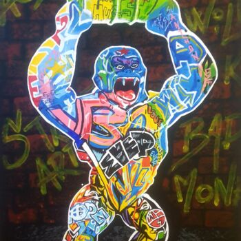 Painting titled "Street kong" by Anthony Accou, Original Artwork, Acrylic Mounted on Wood Panel