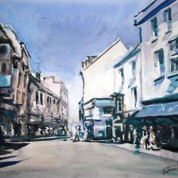 Schilderij getiteld "Tenby Town" door Anthony Barrow, Origineel Kunstwerk, Aquarel