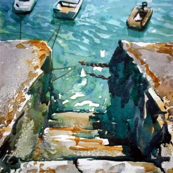 Painting titled "Falmouth Harbour" by Anthony Barrow, Original Artwork, Watercolor