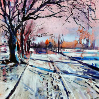 Malarstwo zatytułowany „Snowy Lane.” autorstwa Anthony Barrow, Oryginalna praca, Akryl
