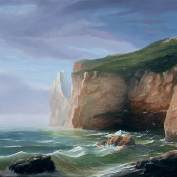 Painting titled "La falaise" by Anthony Colange, Original Artwork, Oil Mounted on Wood Stretcher frame