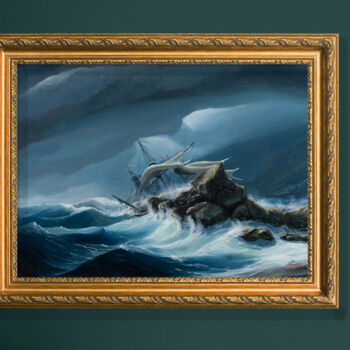 Painting titled "Le naufrage" by Anthony Colange, Original Artwork, Oil Mounted on Wood Stretcher frame