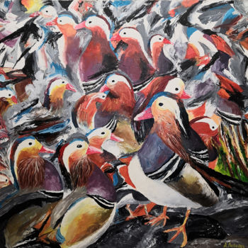 Pittura intitolato ""Ducks"" da Anthony Lebedev, Opera d'arte originale, Olio