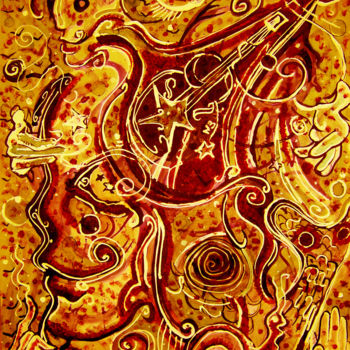 Painting titled "Une guitare dans la…" by Poemu, Original Artwork