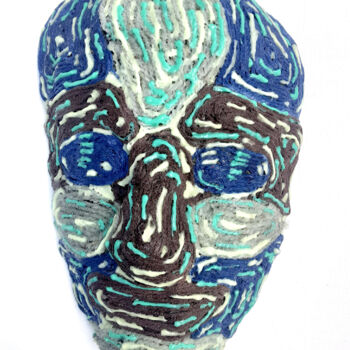 Sculpture intitulée "Yarn Blue Green Wal…" par Anthony Saldivar, Œuvre d'art originale, String Art