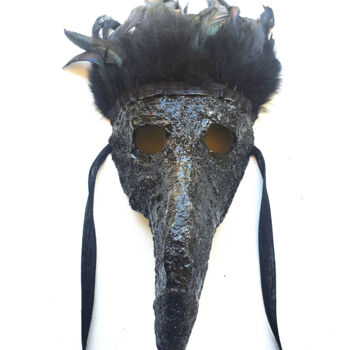 Sculpture titled "Black Feather Mask…" by Anthony Saldivar, Original Artwork, Acrylic