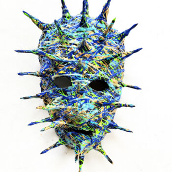 Sculpture titled "Spiked Blue and Gol…" by Anthony Saldivar, Original Artwork, Acrylic