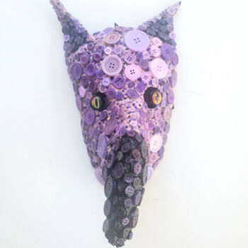 Sculpture intitulée "Purple Button Fox M…" par Anthony Saldivar, Œuvre d'art originale, Acrylique