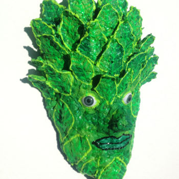 Sculpture intitulée "Green Man Mask/Art…" par Anthony Saldivar, Œuvre d'art originale, Acrylique