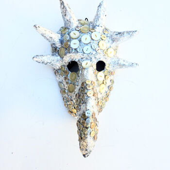 Sculpture titled "Silver Mask/Wall Ar…" by Anthony Saldivar, Original Artwork, Acrylic
