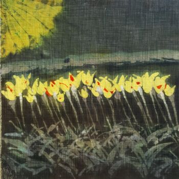Schilderij getiteld "Batik: Springflower…" door Antje Witzel (AKbatikart), Origineel Kunstwerk, Was